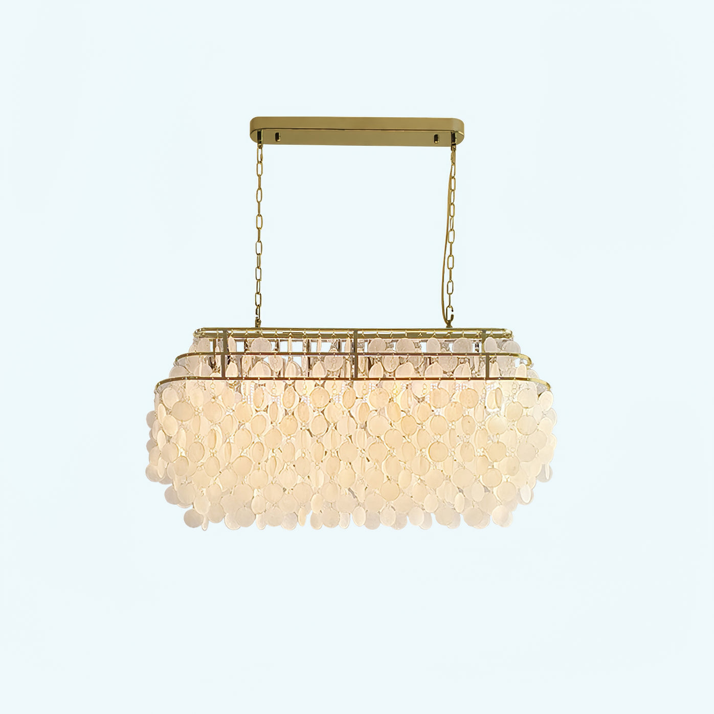 Elegant Round Shell Chandelier with Adjustable Height & Soft Lighting