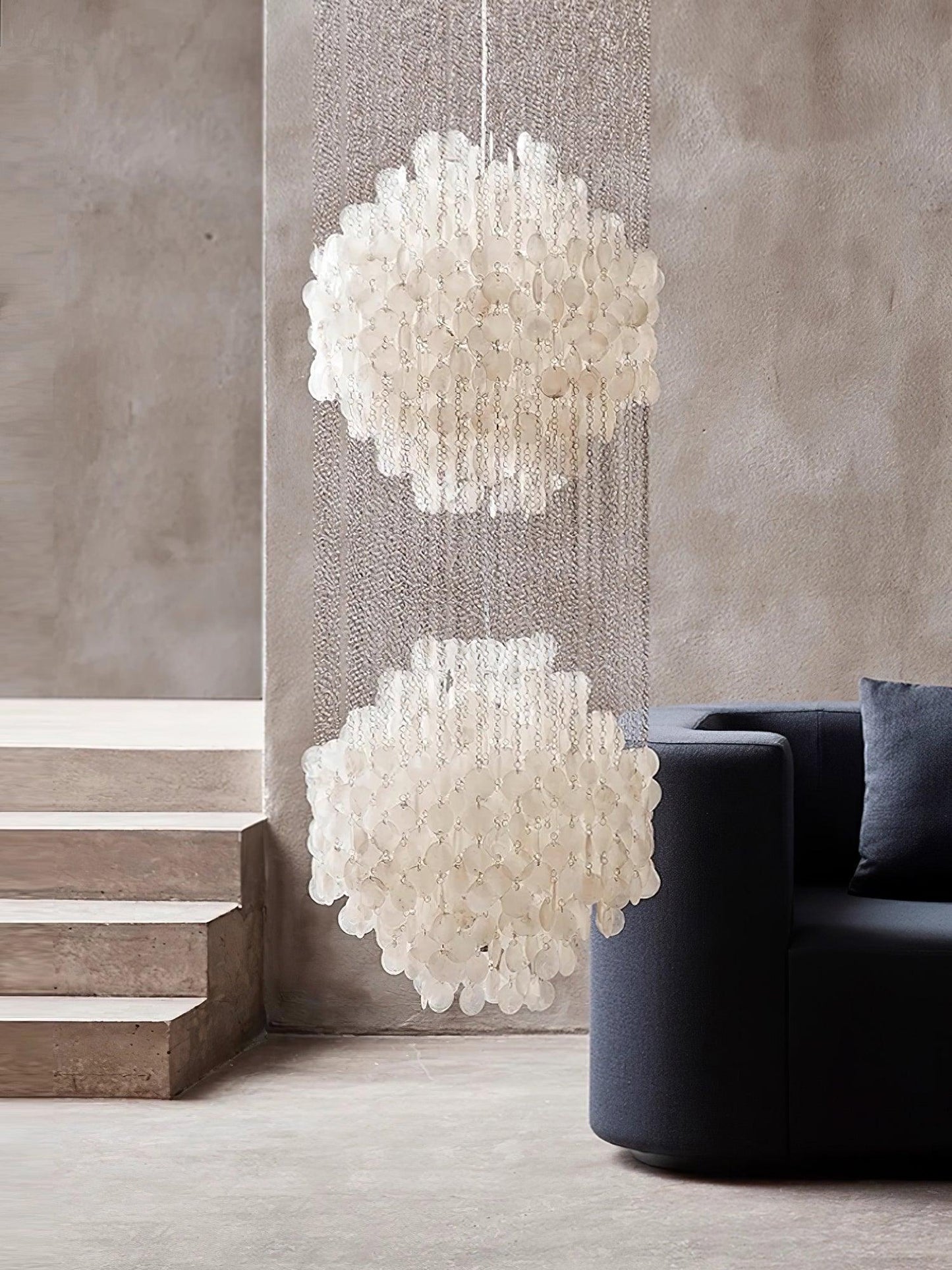 Elegant Shell Waterfall Chandelier - Dimmable LED, Adjustable Height