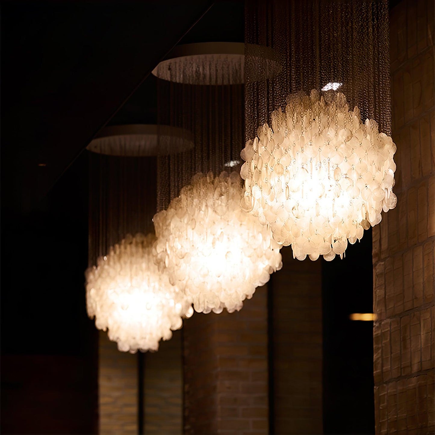 Elegant Shell Waterfall Chandelier - Dimmable LED, Adjustable Height
