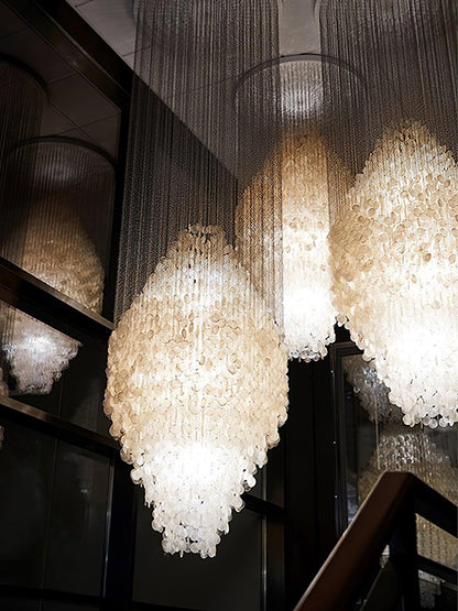 Elegant Shell Waterfall Chandelier - Dimmable LED, Adjustable Height