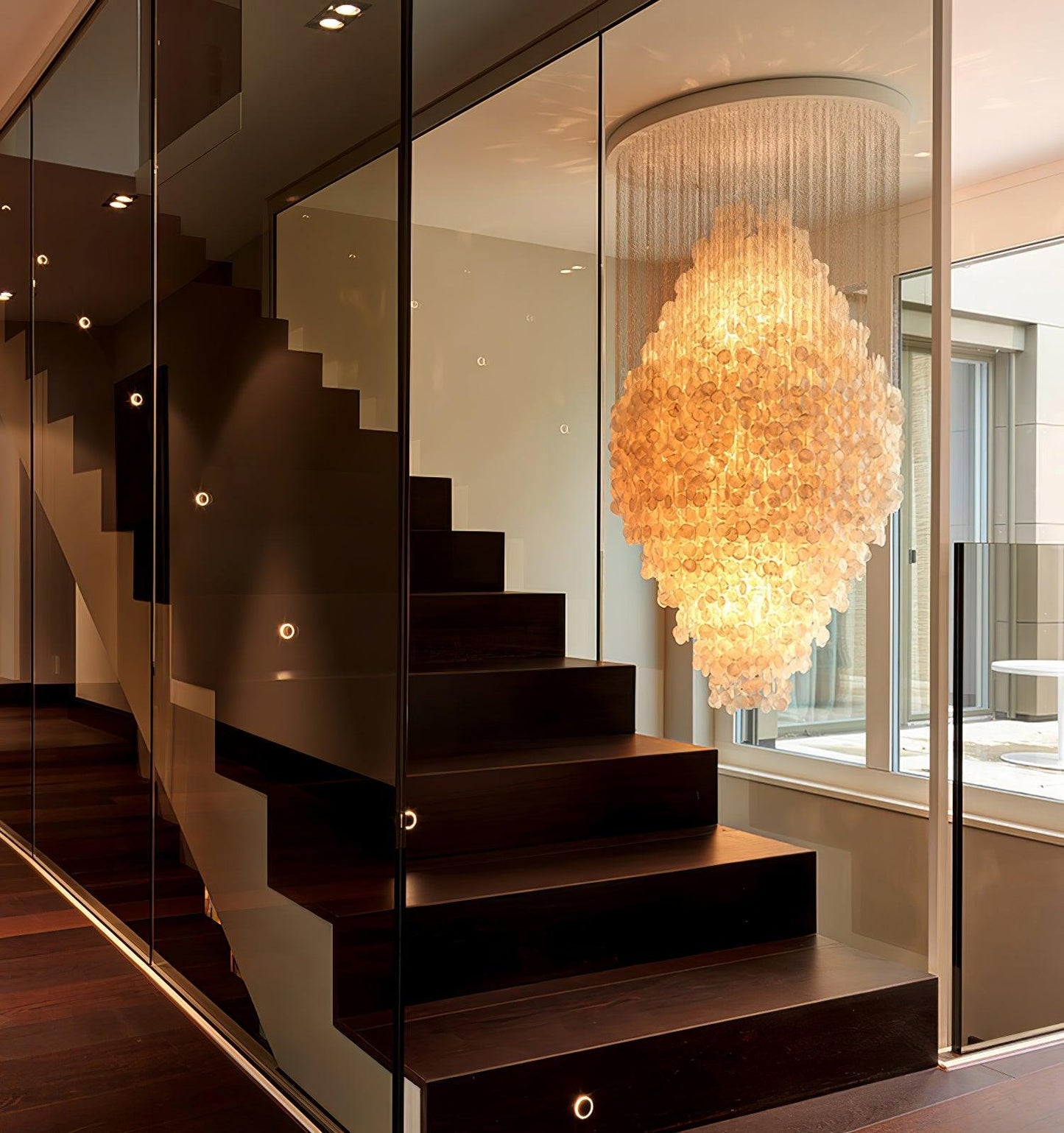 Elegant Shell Waterfall Chandelier - Dimmable LED, Adjustable Height