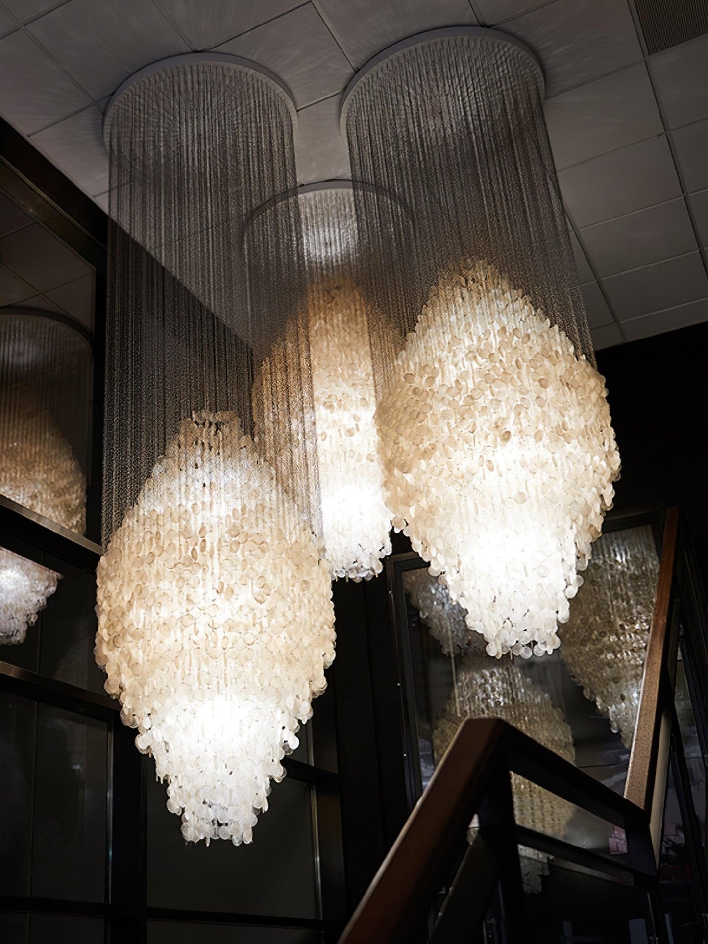 Elegant Shell Waterfall Chandelier - Dimmable LED, Adjustable Height