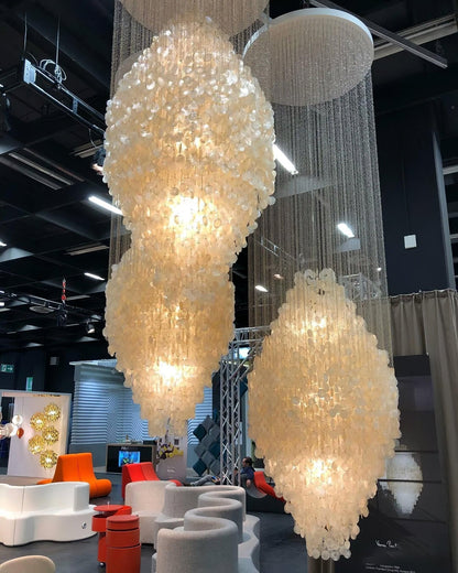 Elegant Shell Waterfall Chandelier - Dimmable LED, Adjustable Height
