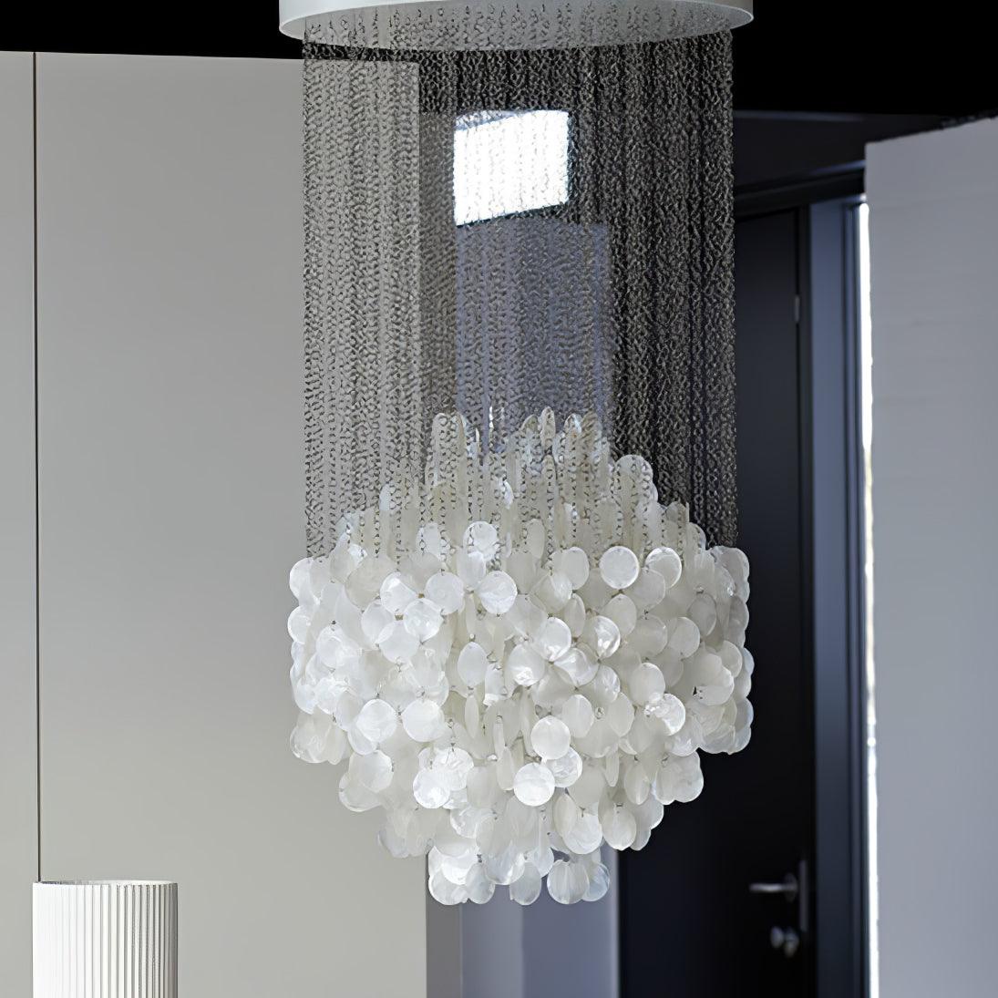 Elegant Shell Waterfall Chandelier - Dimmable LED, Adjustable Height