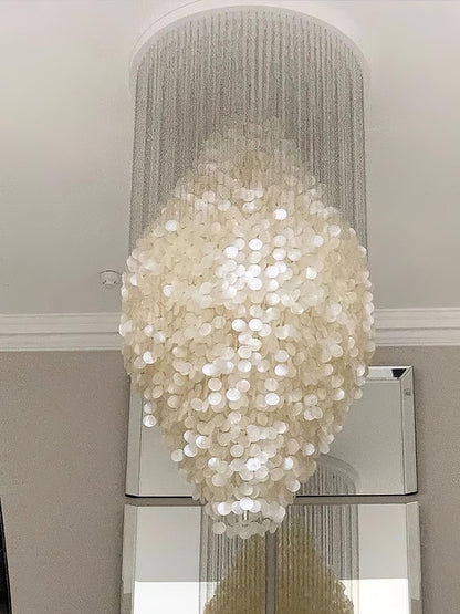 Elegant Shell Waterfall Chandelier - Dimmable LED, Adjustable Height