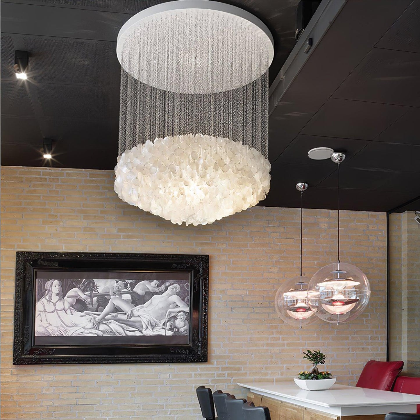 Elegant Shell Waterfall Chandelier - Dimmable LED, Adjustable Height