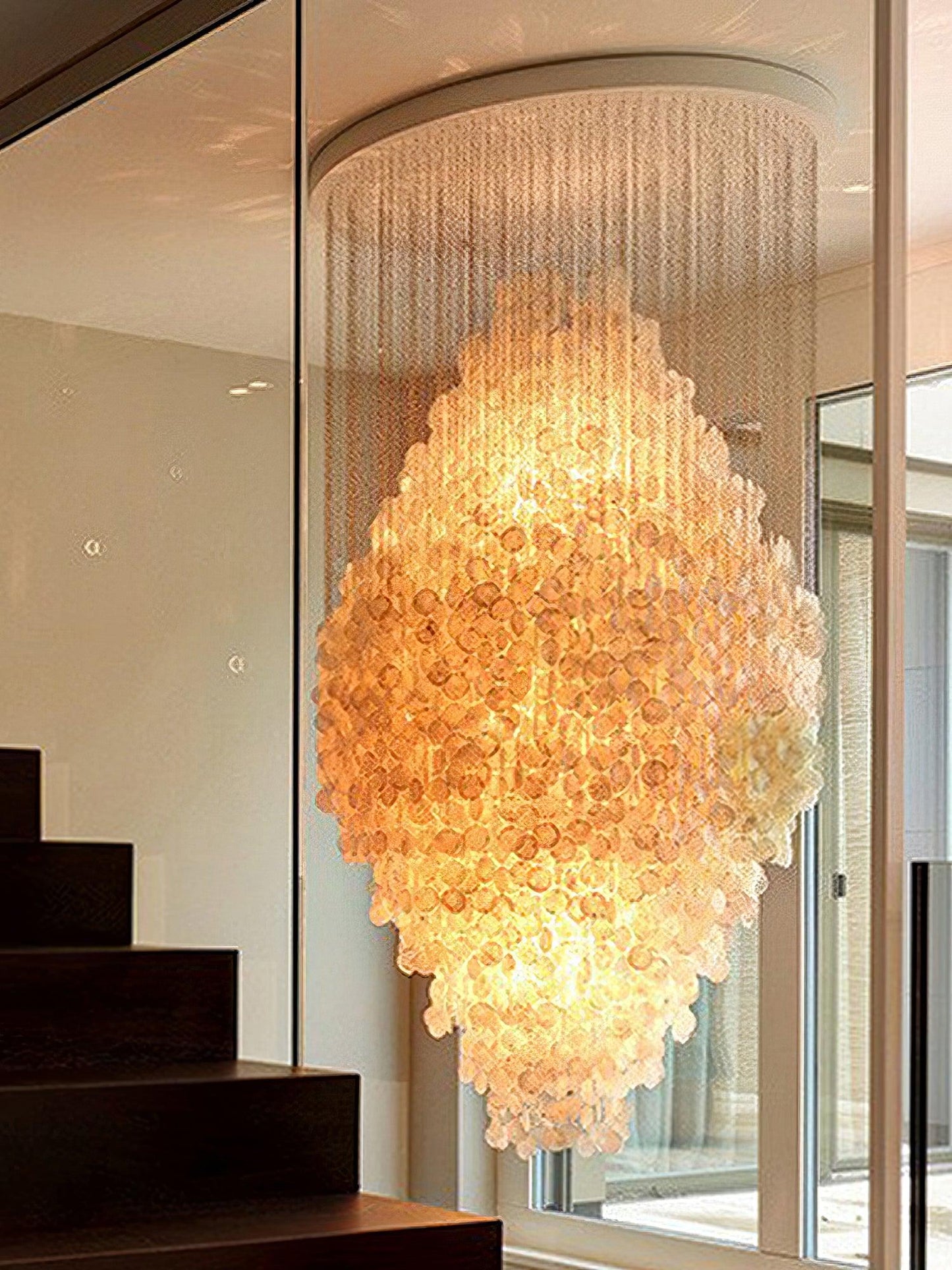 Elegant Shell Waterfall Chandelier - Dimmable LED, Adjustable Height