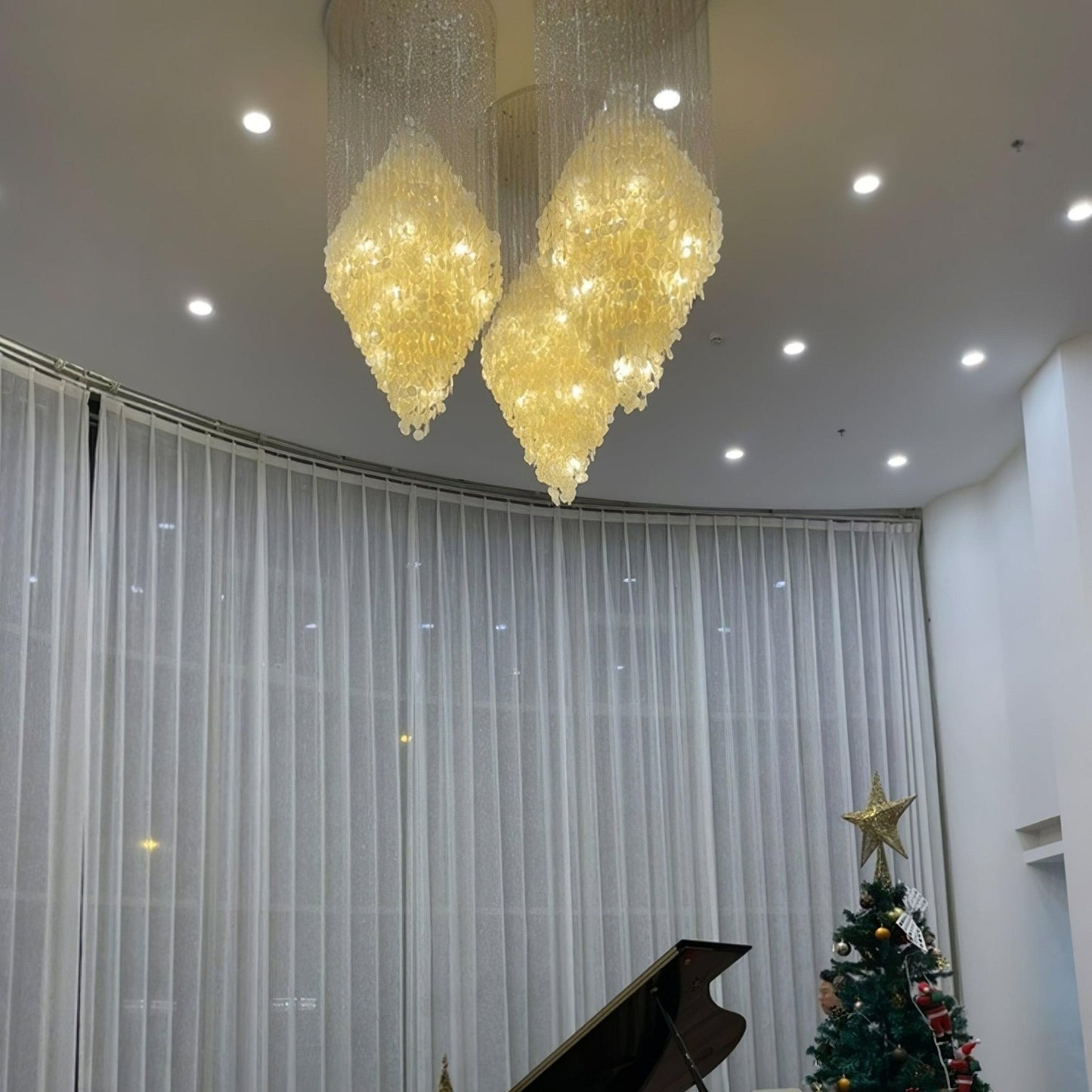 Elegant Shell Waterfall Chandelier - Dimmable LED, Adjustable Height
