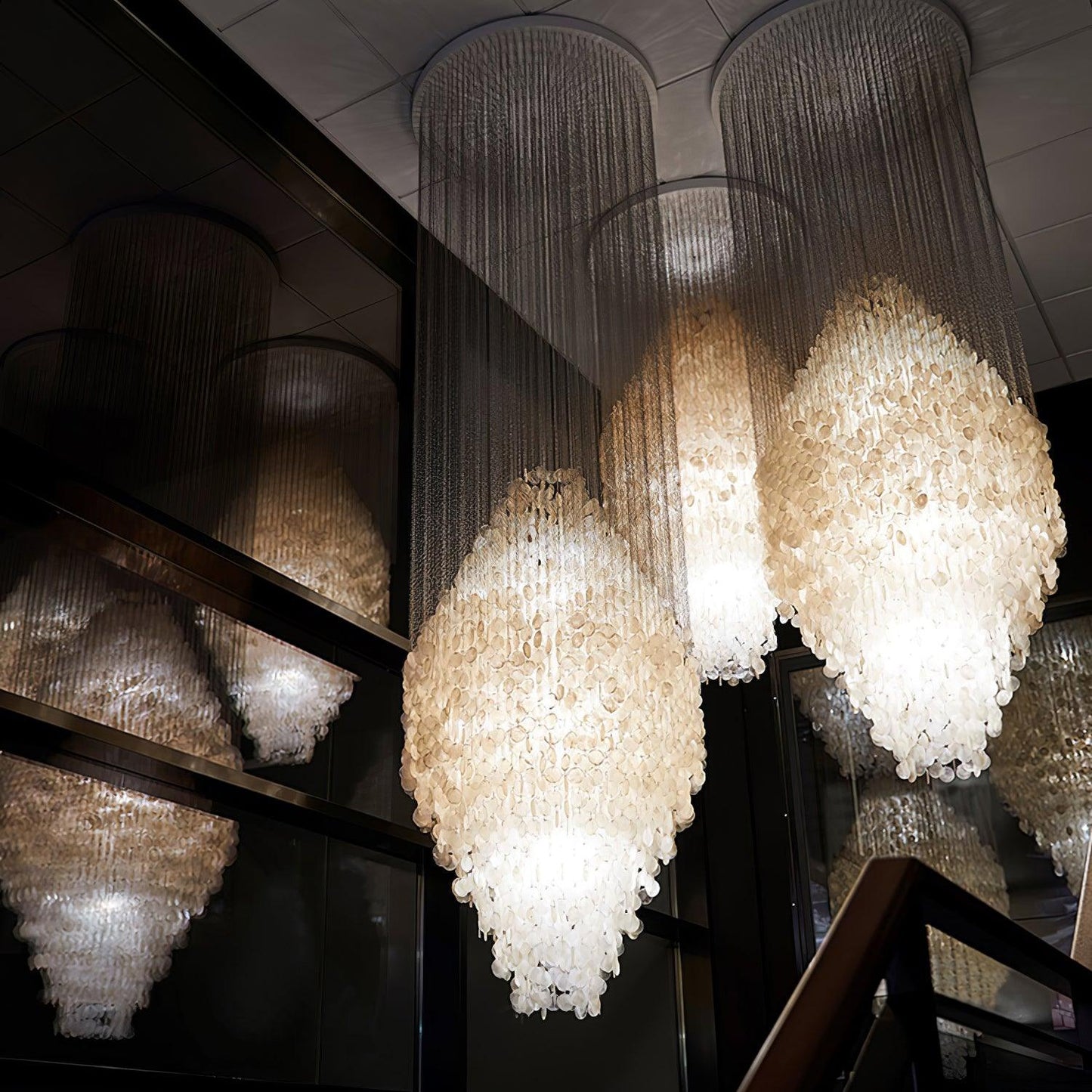 Elegant Shell Waterfall Chandelier - Dimmable LED, Adjustable Height