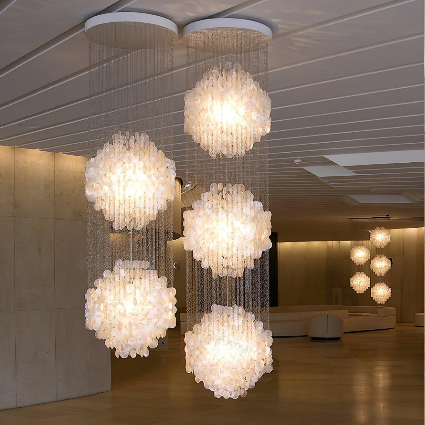 Elegant Shell Waterfall Chandelier - Dimmable LED, Adjustable Height