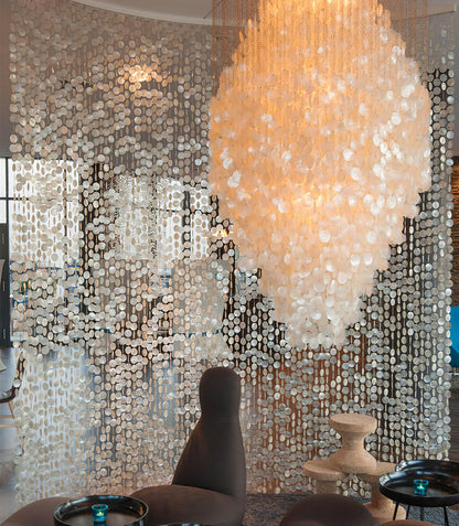 Elegant Shell Waterfall Chandelier - Dimmable LED, Adjustable Height
