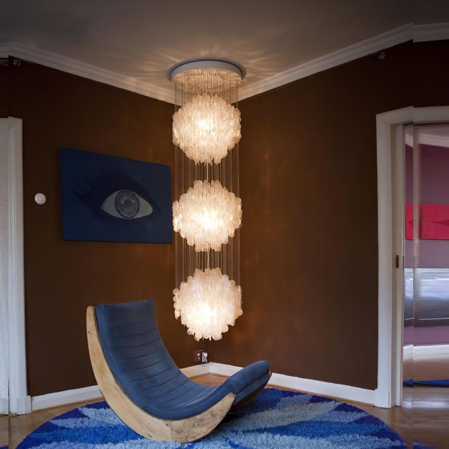 Elegant Shell Waterfall Chandelier - Dimmable LED, Adjustable Height