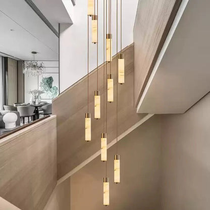 Elegant Slender Alabaster Column Chandelier with Dimmable LED Lighting