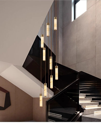 Elegant Slender Alabaster Column Chandelier with Dimmable LED Lighting