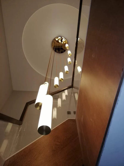 Elegant Slender Alabaster Column Chandelier with Dimmable LED Lighting