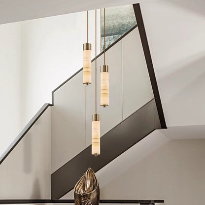 Elegant Slender Alabaster Column Chandelier with Dimmable LED Lighting