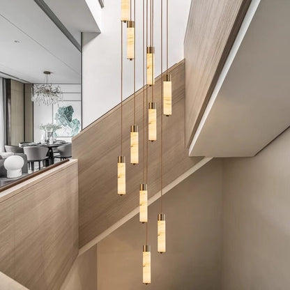 Elegant Slender Alabaster Column Chandelier with Dimmable LED Lighting