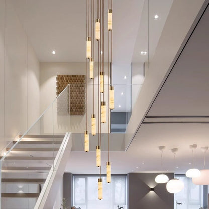 Elegant Slender Alabaster Column Chandelier with Dimmable LED Lighting