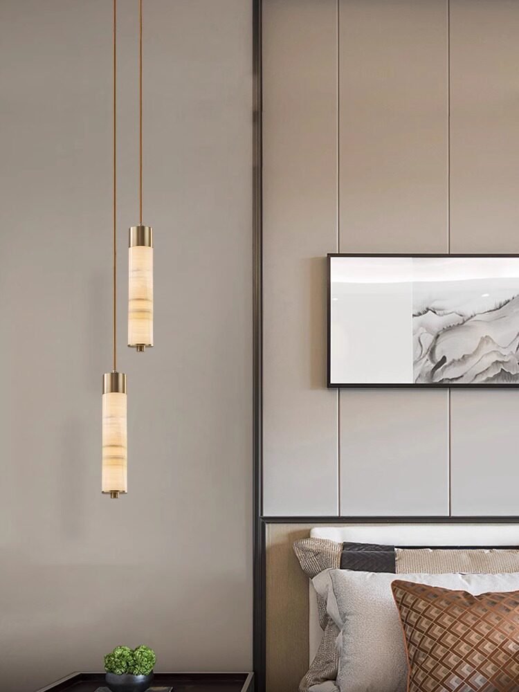 Elegant Slender Alabaster Column Chandelier with Dimmable LED Lighting