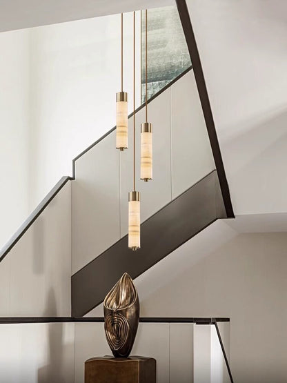 Elegant Slender Alabaster Column Chandelier with Dimmable LED Lighting