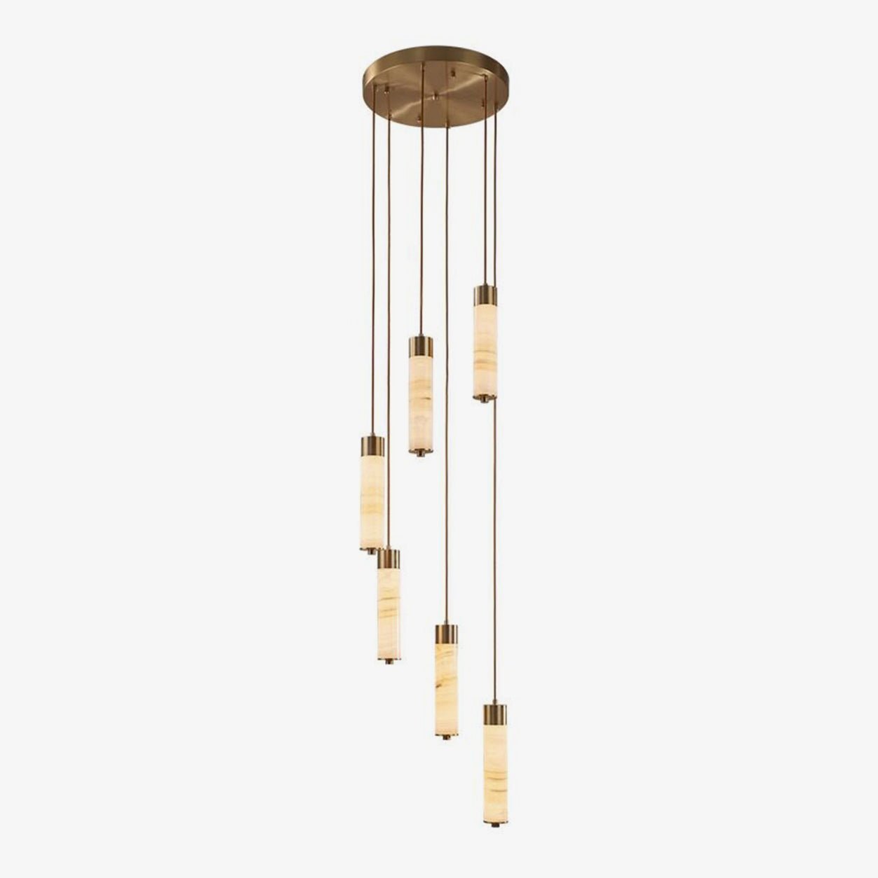 Elegant Slender Alabaster Column Chandelier with Dimmable LED Lighting