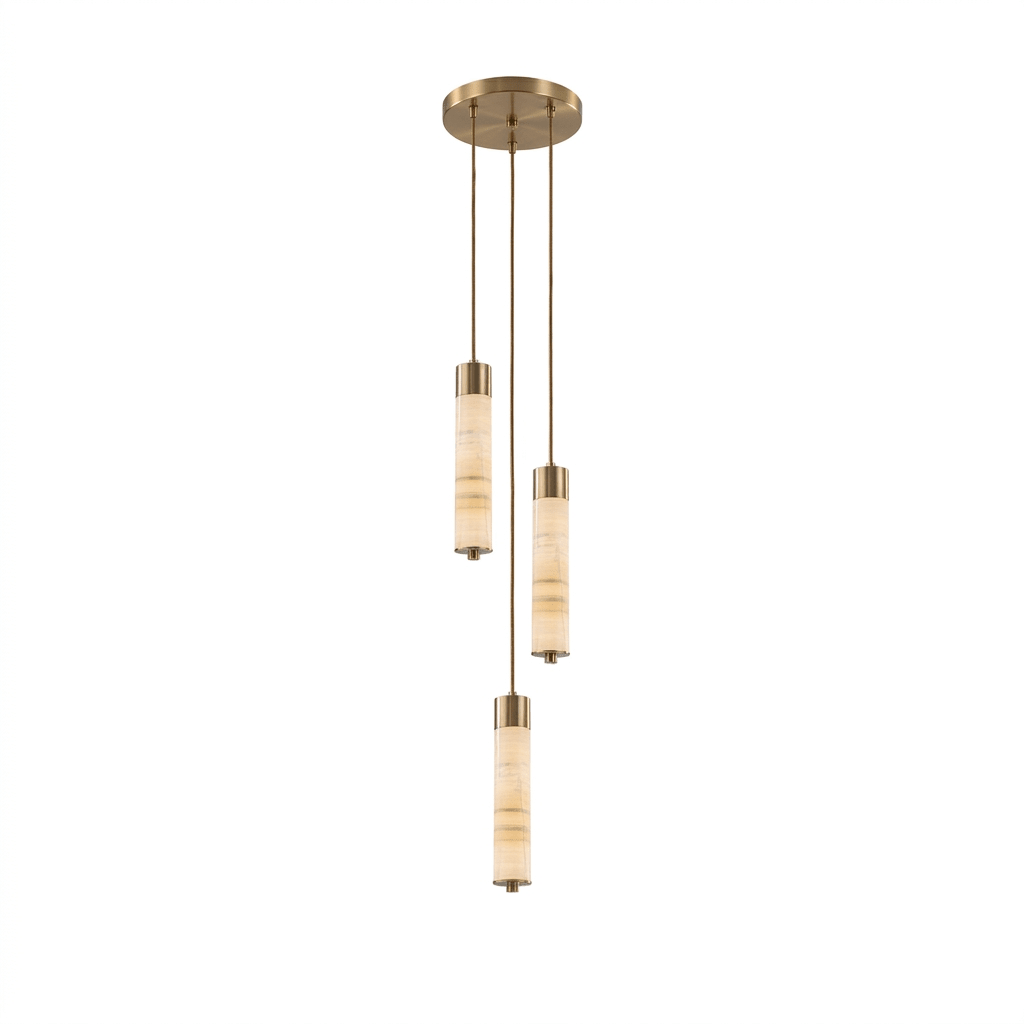 Elegant Slender Alabaster Column Chandelier with Dimmable LED Lighting