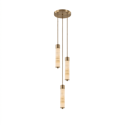 Elegant Slender Alabaster Column Chandelier with Dimmable LED Lighting