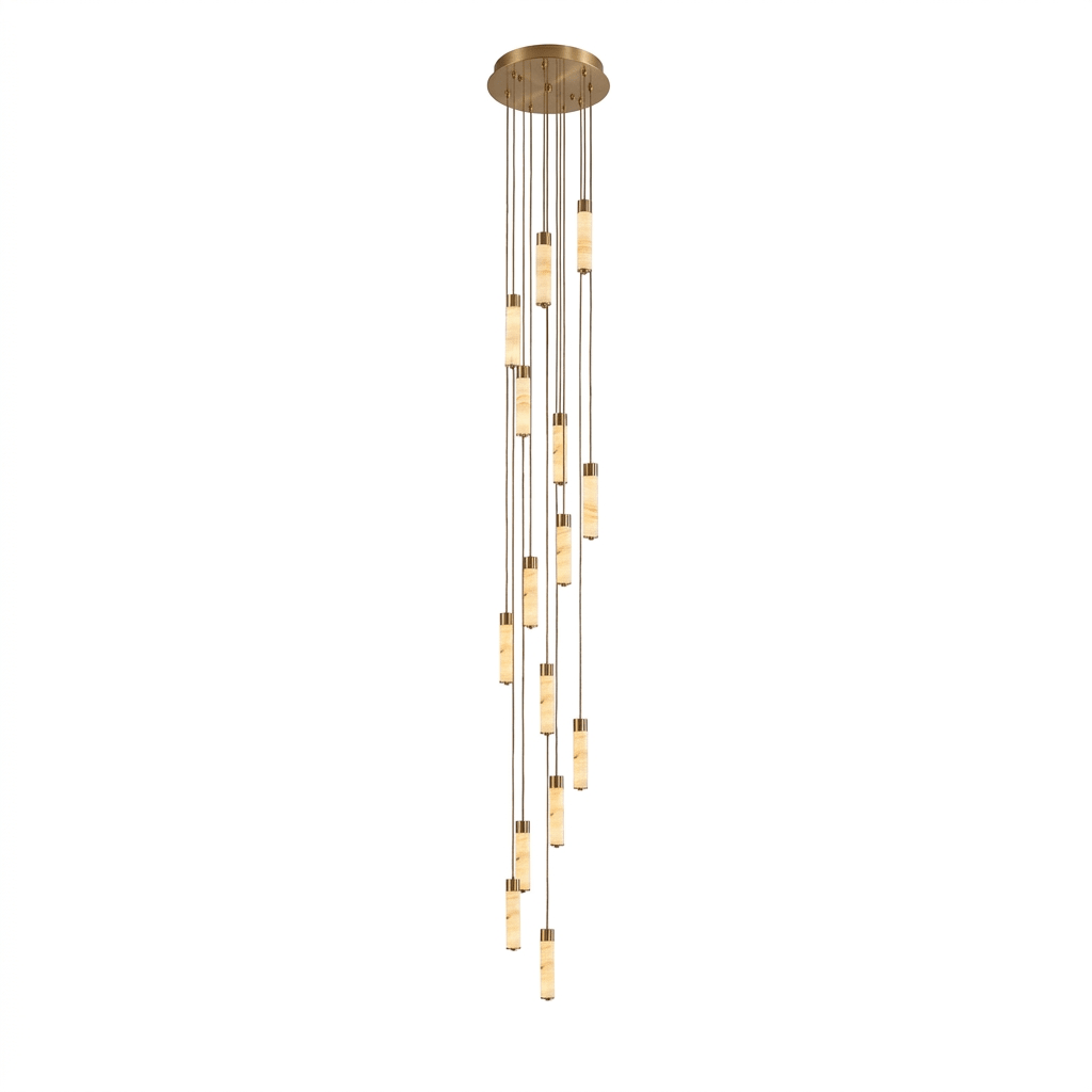 Elegant Slender Alabaster Column Chandelier with Dimmable LED Lighting