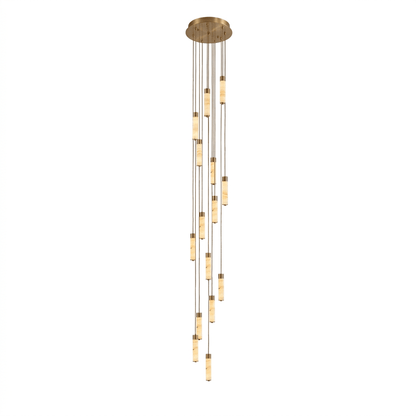 Elegant Slender Alabaster Column Chandelier with Dimmable LED Lighting