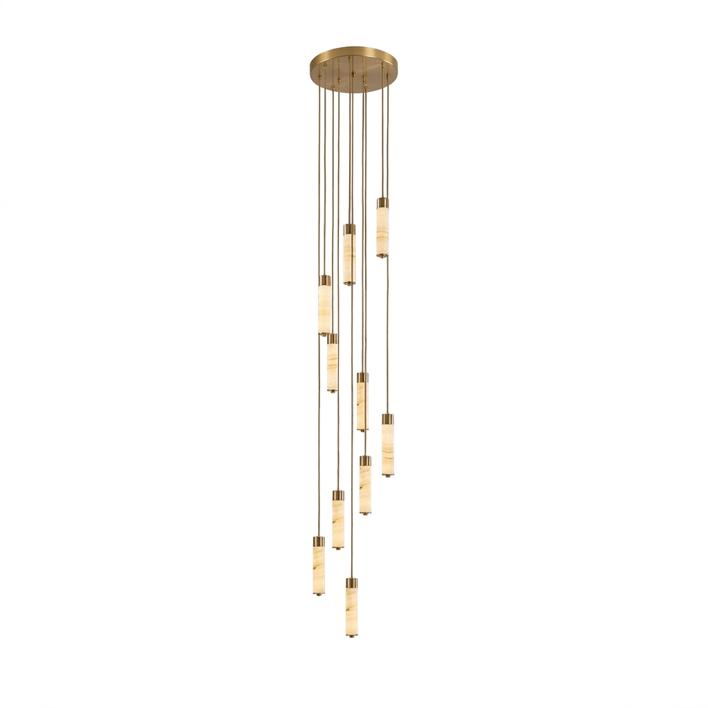 Elegant Slender Alabaster Column Chandelier with Dimmable LED Lighting