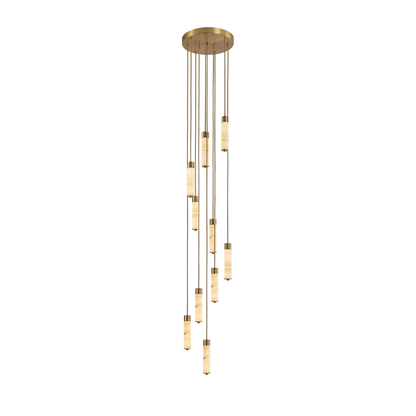 Elegant Slender Alabaster Column Chandelier with Dimmable LED Lighting
