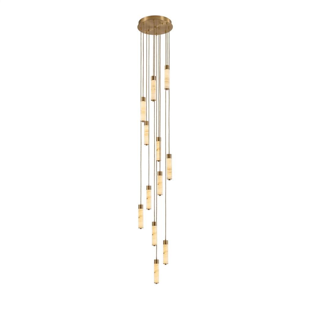Elegant Slender Alabaster Column Chandelier with Dimmable LED Lighting