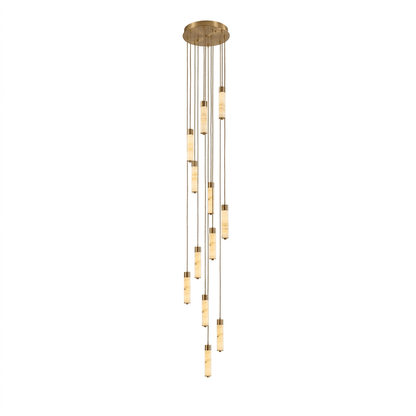 Elegant Slender Alabaster Column Chandelier with Dimmable LED Lighting
