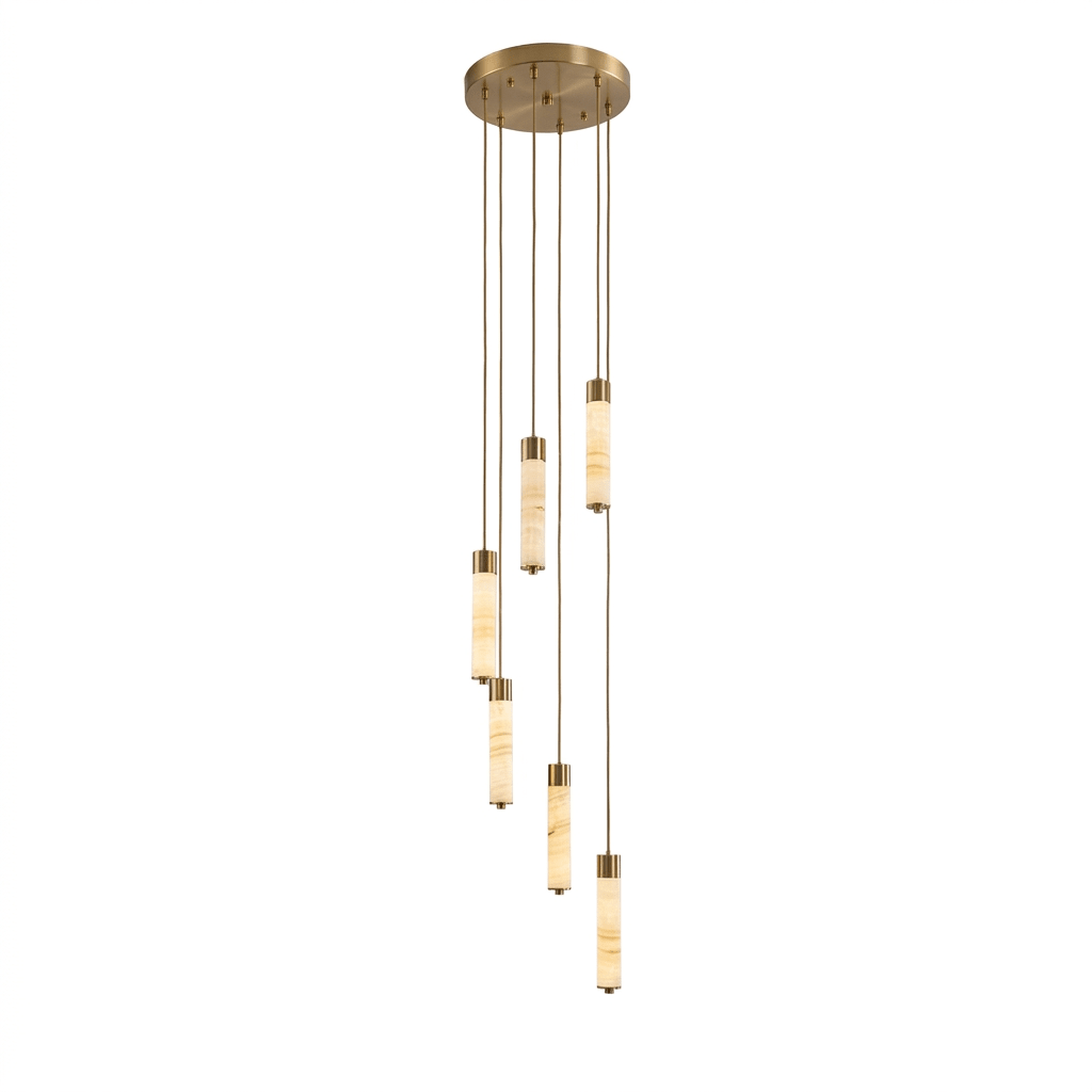 Elegant Slender Alabaster Column Chandelier with Dimmable LED Lighting
