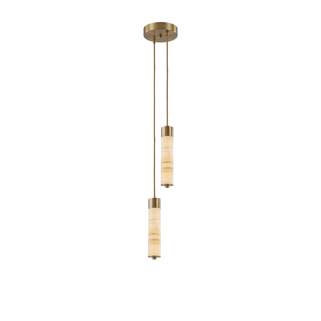 Elegant Slender Alabaster Column Chandelier with Dimmable LED Lighting