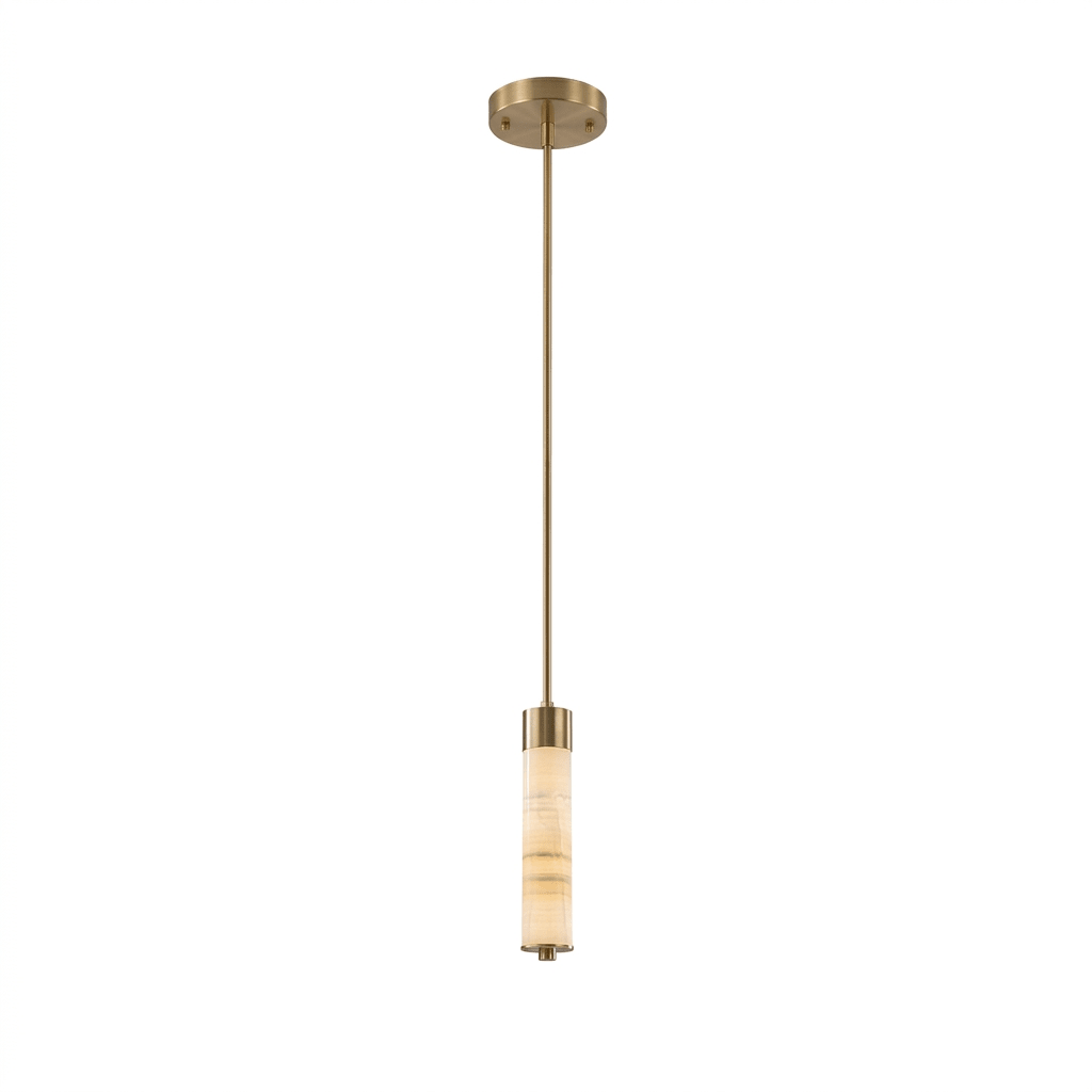 Elegant Slender Alabaster Column Chandelier with Dimmable LED Lighting