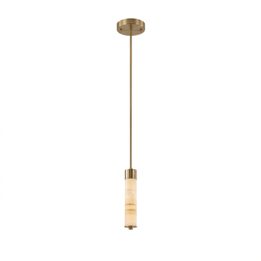 Elegant Slender Alabaster Column Chandelier with Dimmable LED Lighting