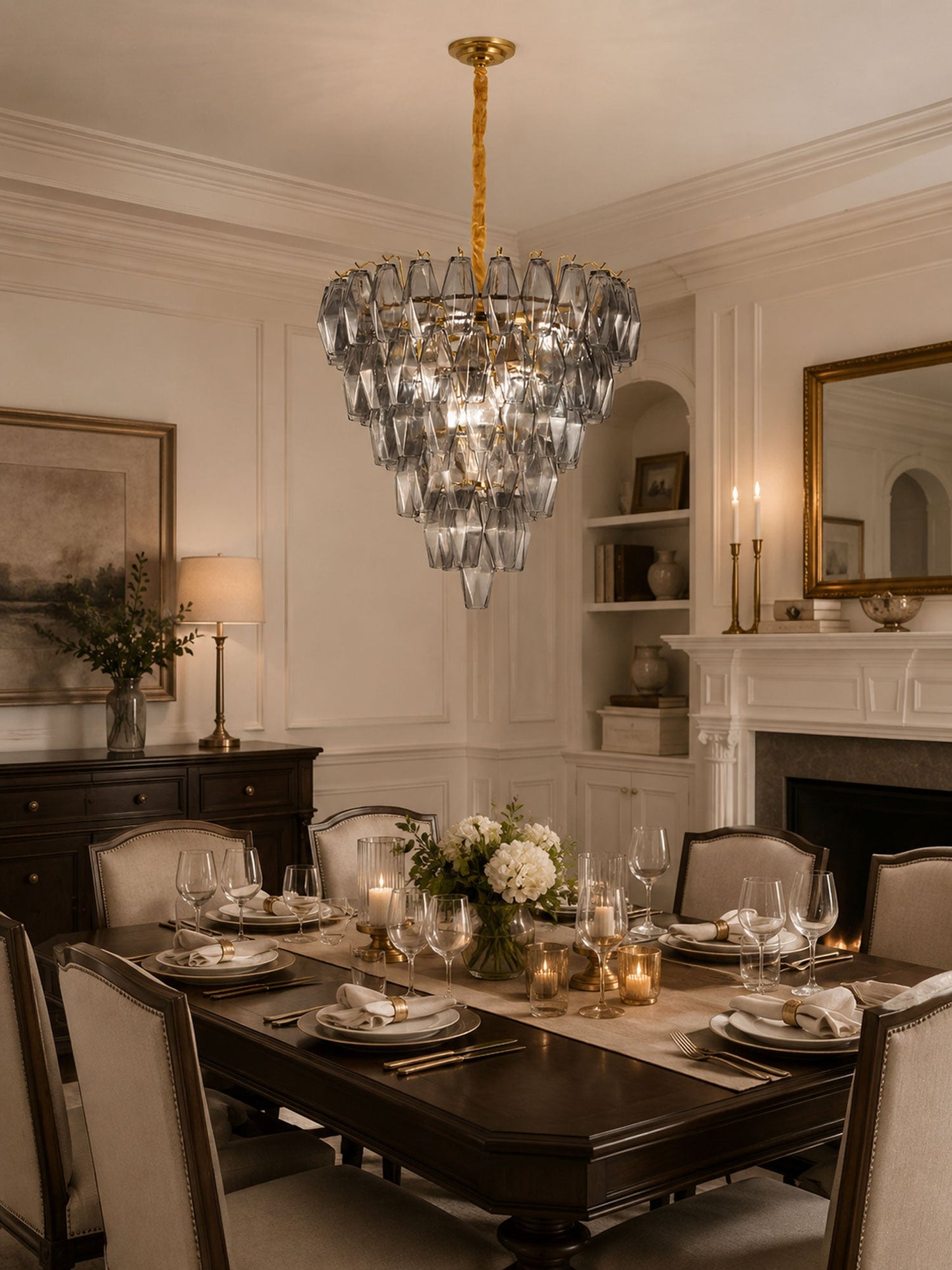 Smoke Gray Empire Chandelier - Elegant Design with Adjustable Height