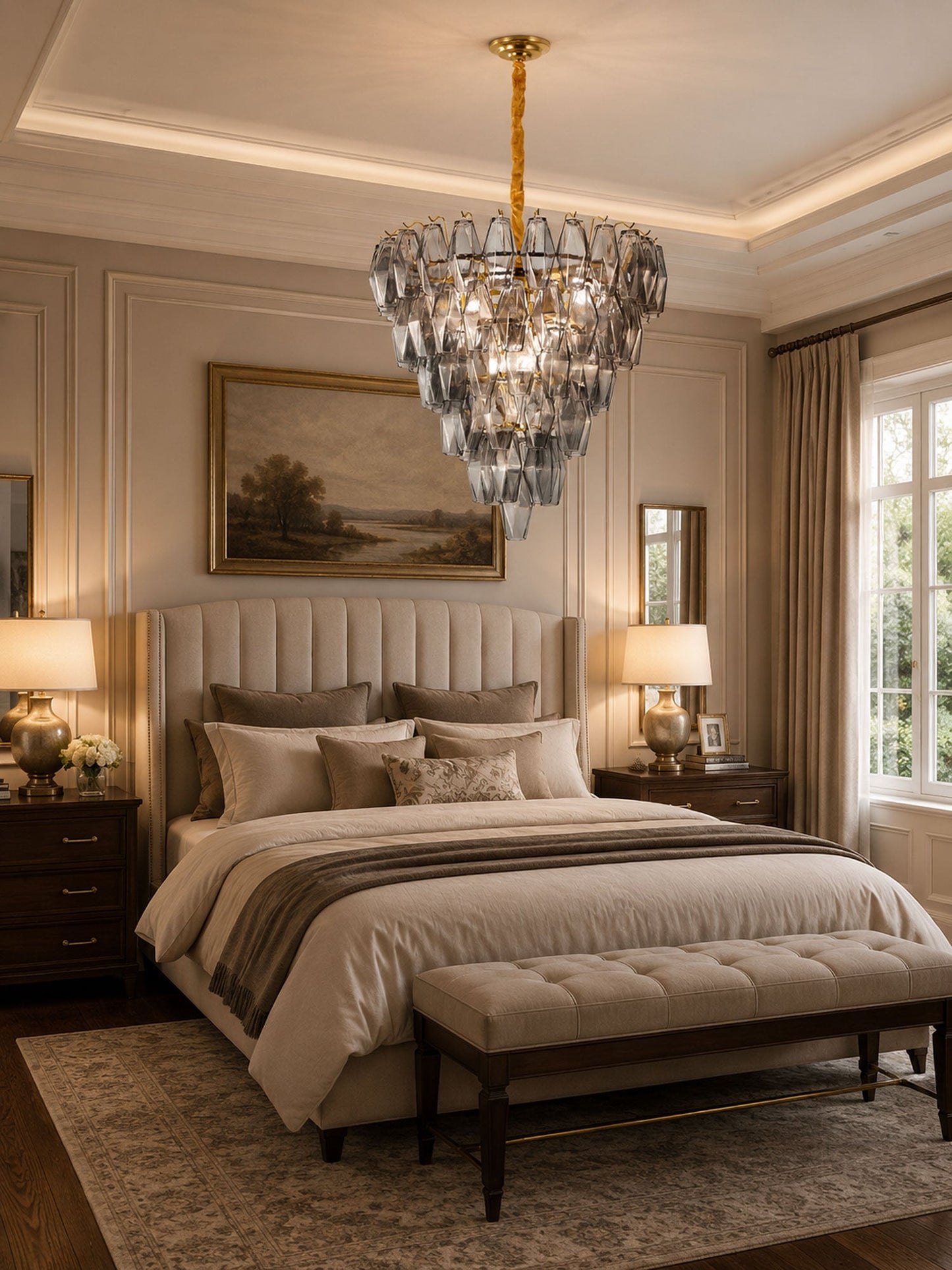 Smoke Gray Empire Chandelier - Elegant Design with Adjustable Height