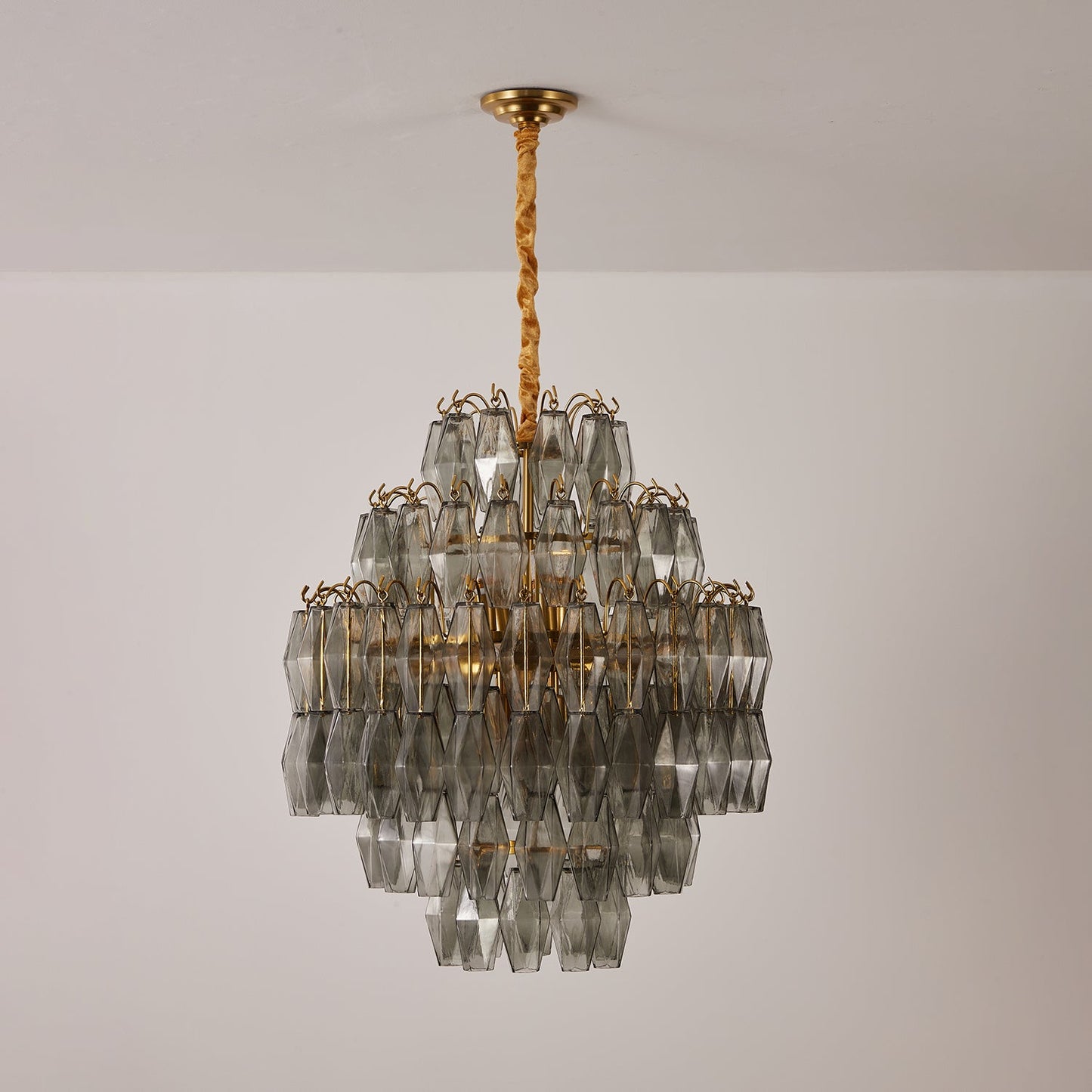 Smoke Gray Prism Round Chandelier with Adjustable Height & LED-Compati