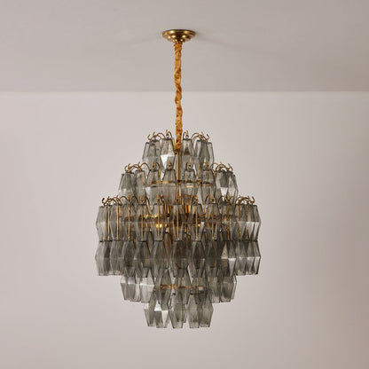 Smoke Gray Prism Round Chandelier with Adjustable Height & LED-Compati