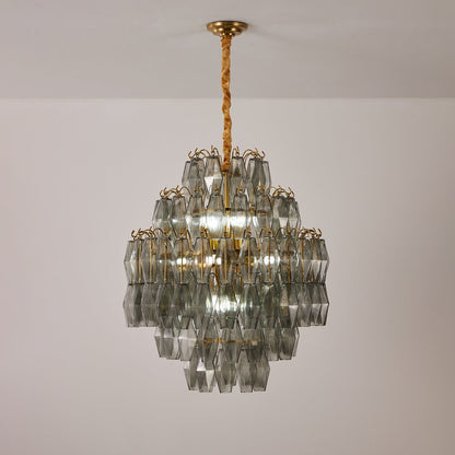 Smoke Gray Prism Round Chandelier with Adjustable Height & LED-Compati