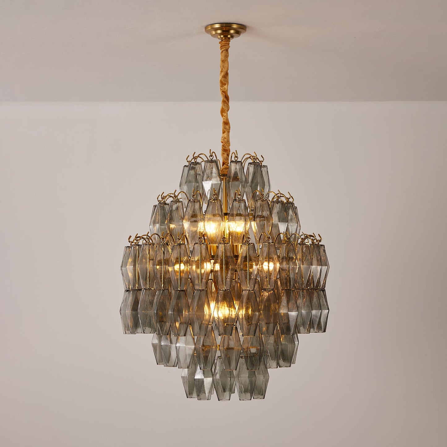 Smoke Gray Prism Round Chandelier with Adjustable Height & LED-Compati