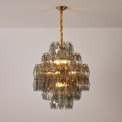 Smoke Gray Prism Round Chandelier with Adjustable Height & LED-Compati