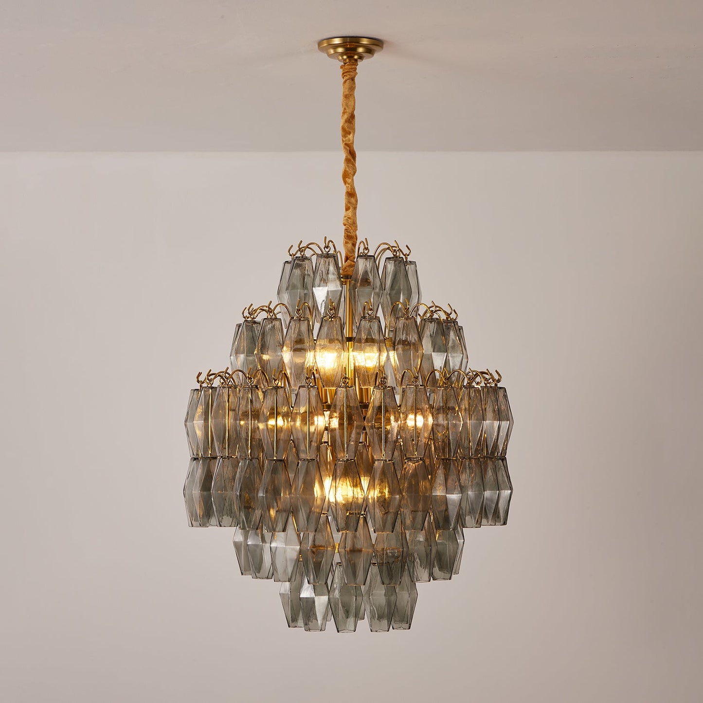Smoke Gray Prism Round Chandelier with Adjustable Height & LED-Compati