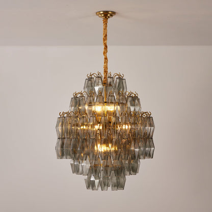 Smoke Gray Prism Round Chandelier with Adjustable Height & LED-Compati