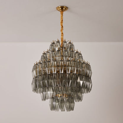 Smoke Gray Prism Round Chandelier with Adjustable Height & LED-Compati