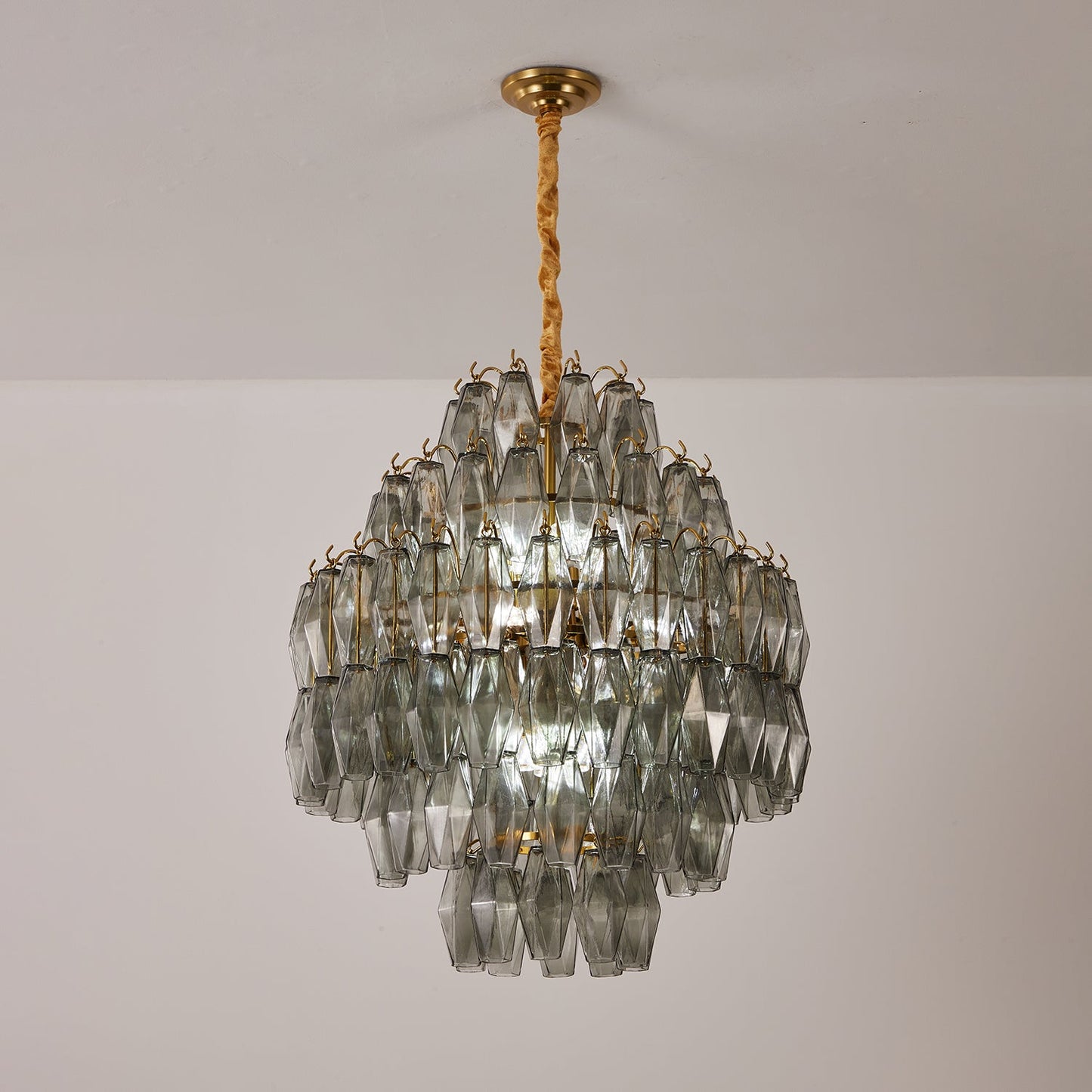 Smoke Gray Prism Round Chandelier with Adjustable Height & LED-Compati