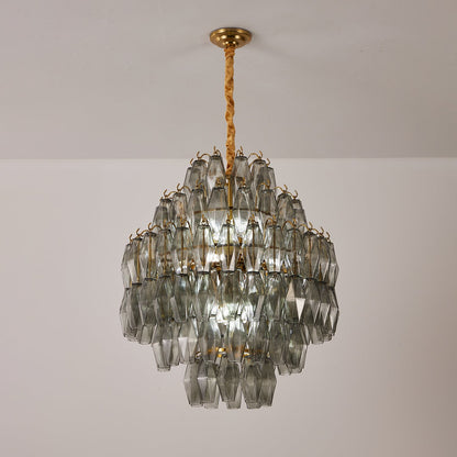 Smoke Gray Prism Round Chandelier with Adjustable Height & LED-Compati