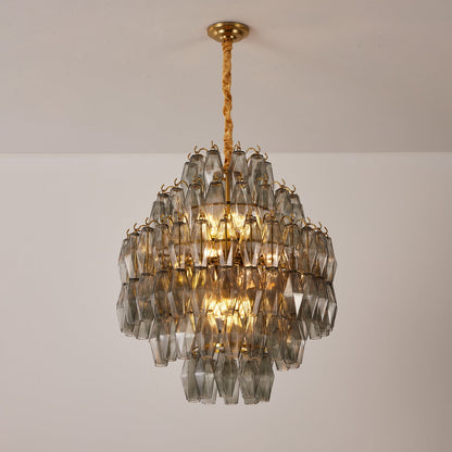 Smoke Gray Prism Round Chandelier with Adjustable Height & LED-Compati